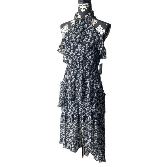 NWT EXPRESS Floral print halter tiered ruffle high low dress sz S - Picture 3 of 10